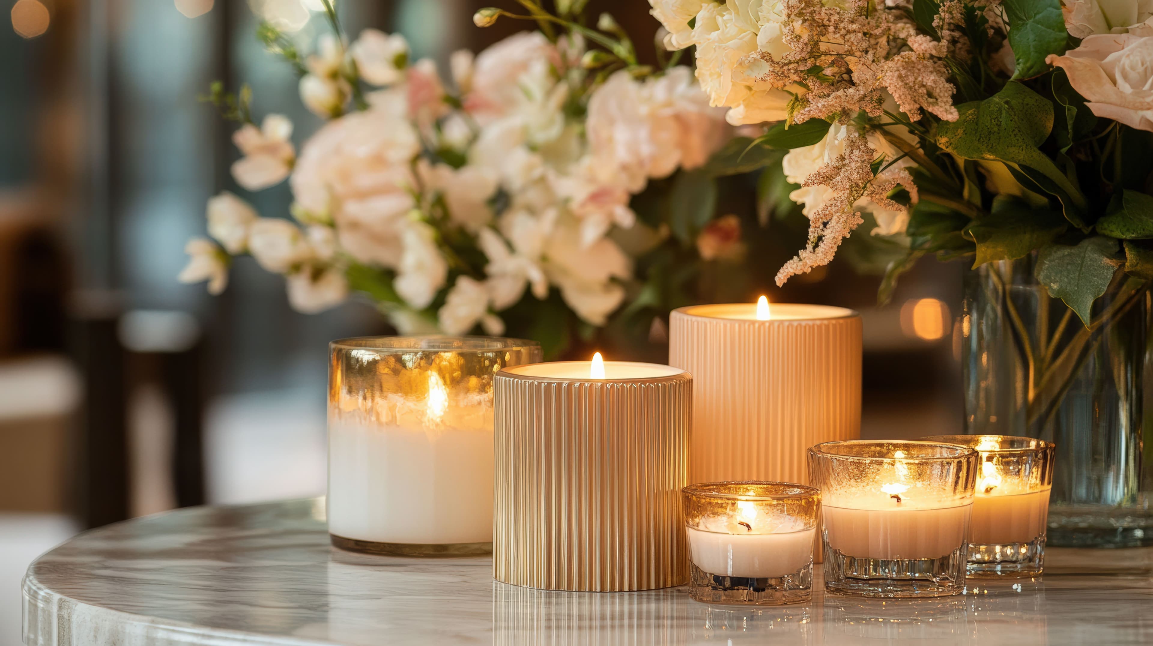 Elegant custom candles at a wedding setting