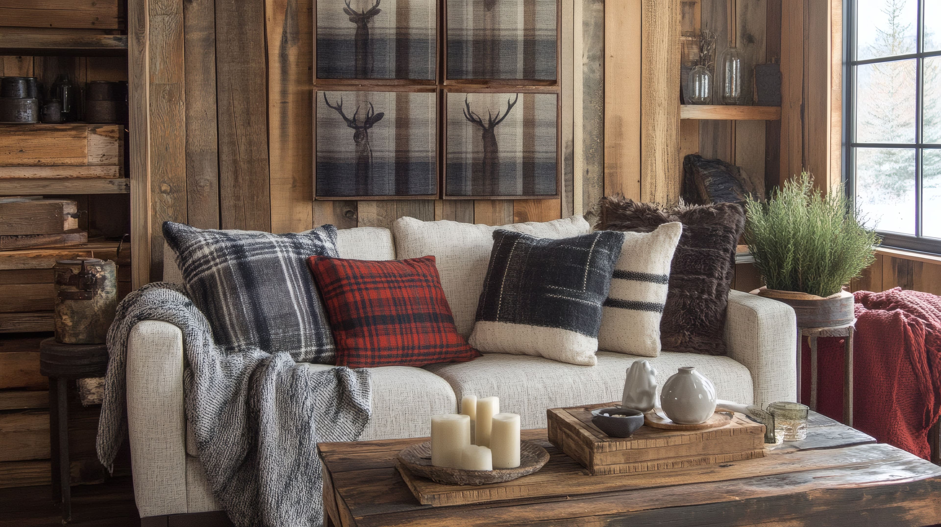 Staged home interior with scented candles