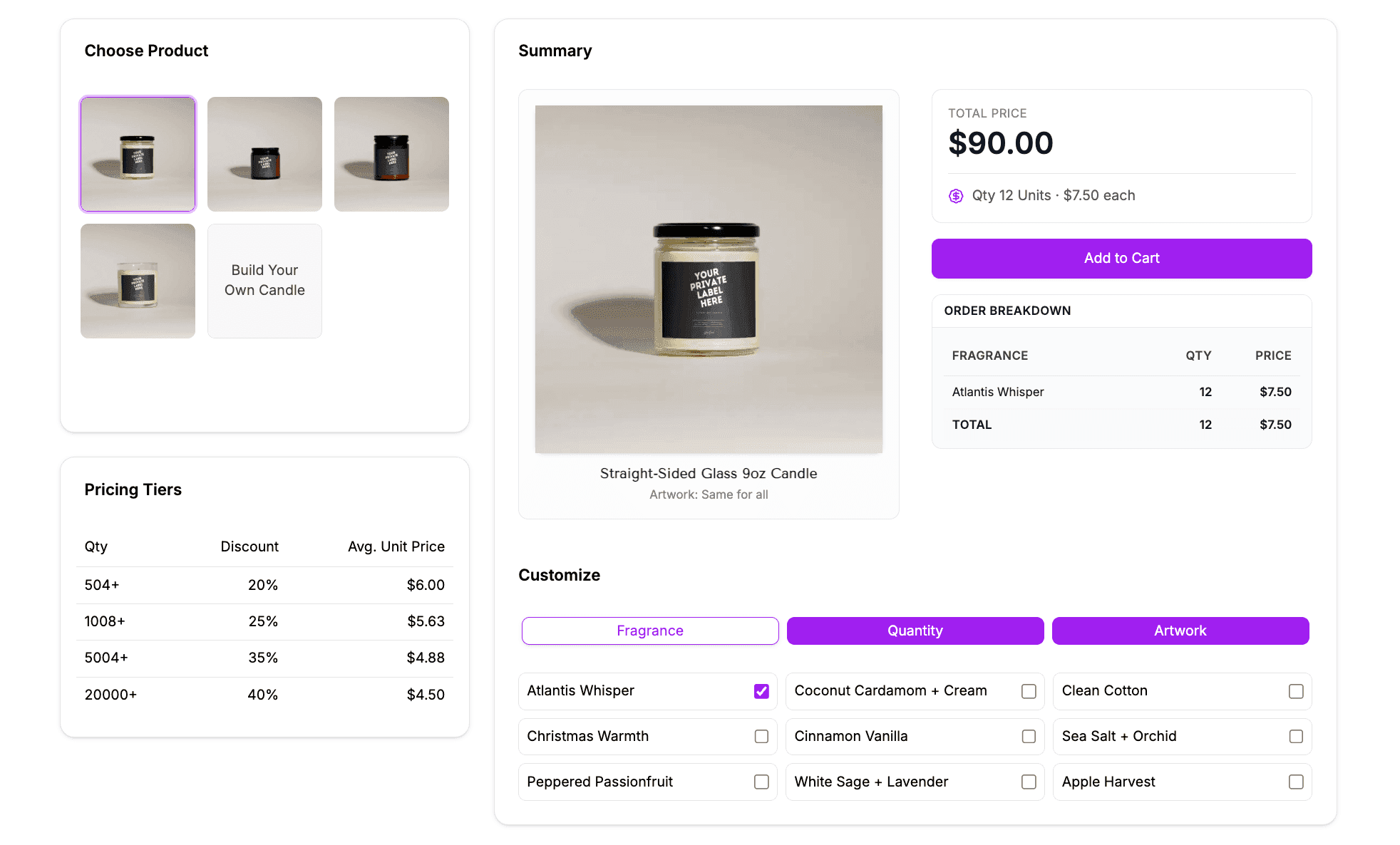 Lumient Wholesale Candle Builder interface