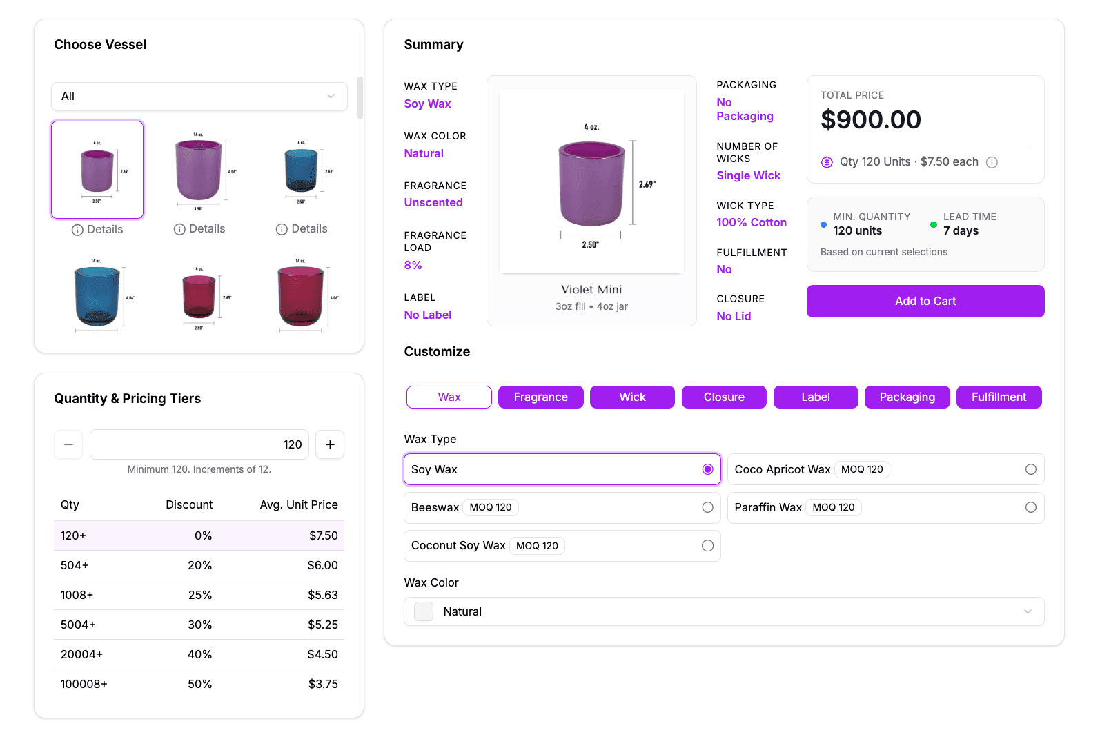 Lumient Private Label Candle Builder interface